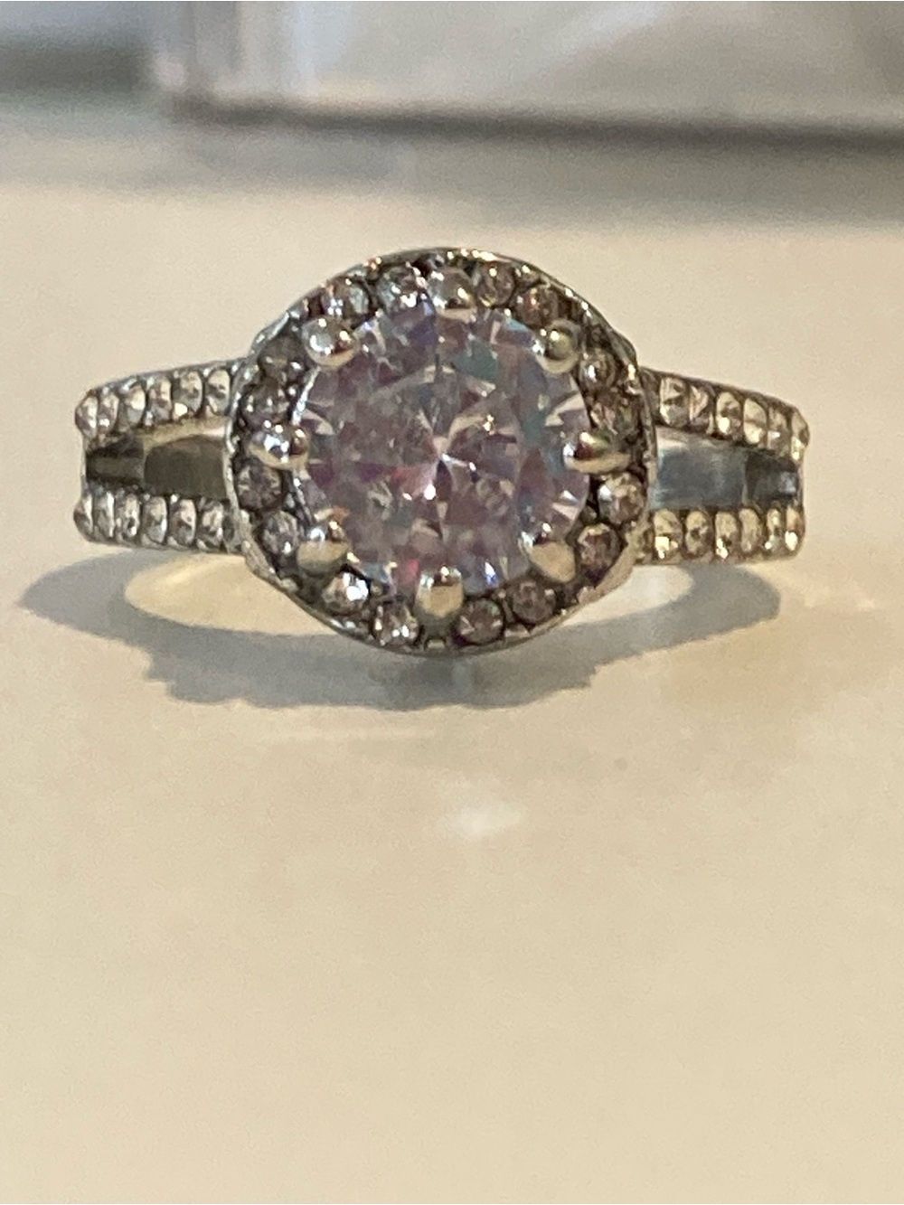 Silver Halo Round-Cut Cubic Zirconia Ring - Silver